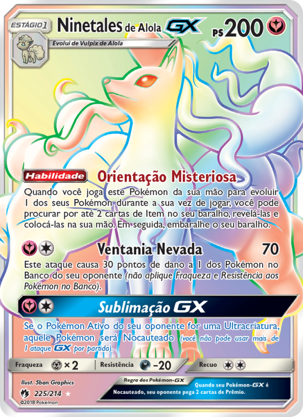 Ninetales de Alola GX 225 — Trovões Perdidos (Portuguese Pokémon TCG card)