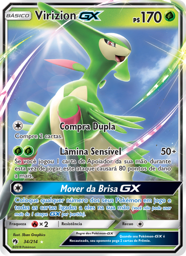 Virizion GX 34 — Trovões Perdidos (Portuguese Pokémon TCG card)