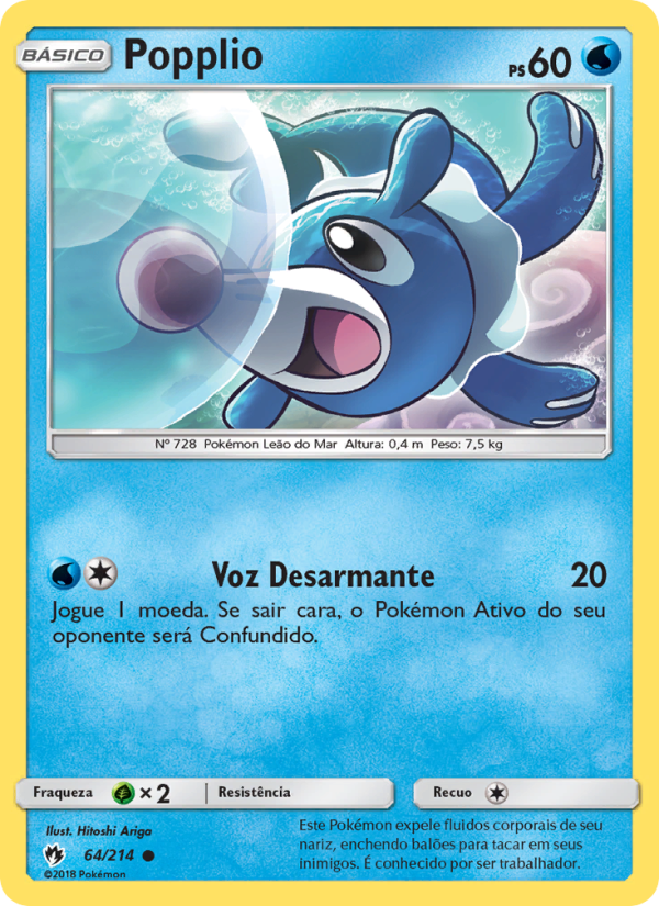 Popplio 64 — Trovões Perdidos (Portuguese Pokémon TCG card)