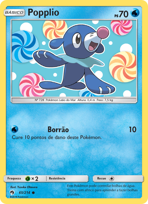 Popplio 65 — Trovões Perdidos (Portuguese Pokémon TCG card)
