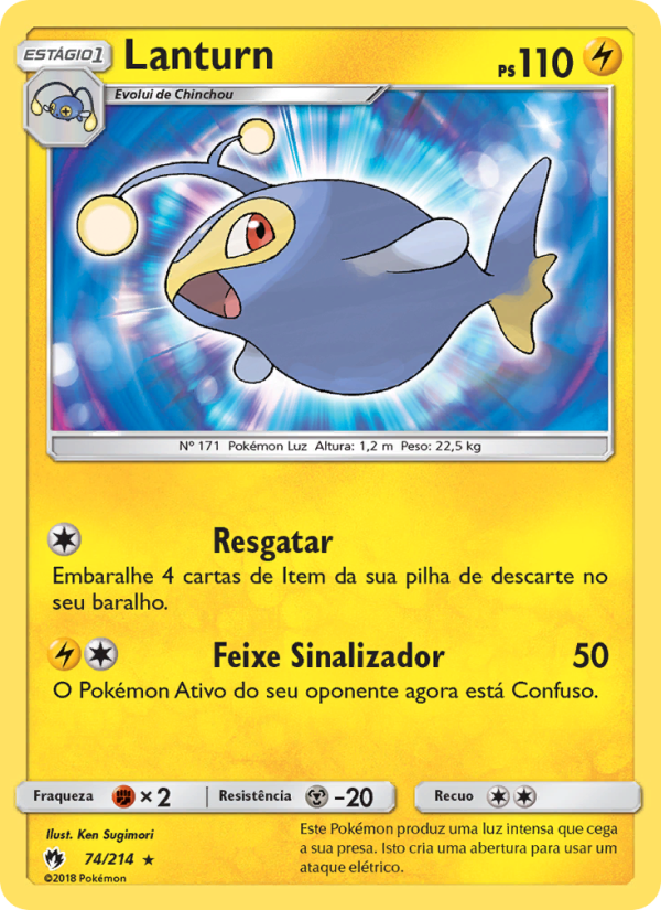 Lanturn 74 — Trovões Perdidos (Portuguese Pokémon TCG card)