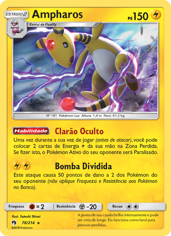 Ampharos 78 — Trovões Perdidos (Portuguese Pokémon TCG card)