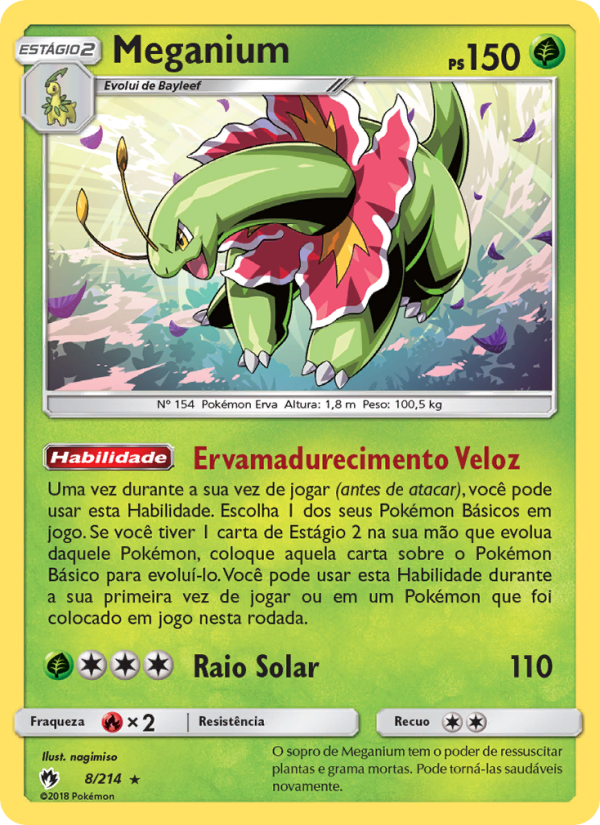 Meganium 8 — Trovões Perdidos (Portuguese Pokémon TCG card)