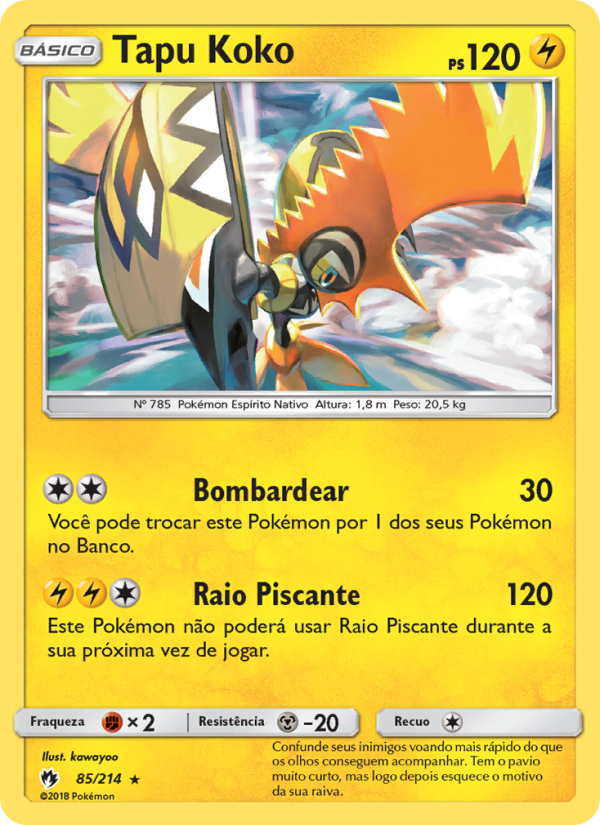 Tapu Koko 85 — Trovões Perdidos (Portuguese Pokémon TCG card)