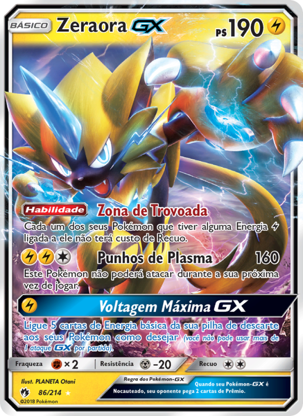 Zeraora GX 86 — Trovões Perdidos (Portuguese Pokémon TCG card)