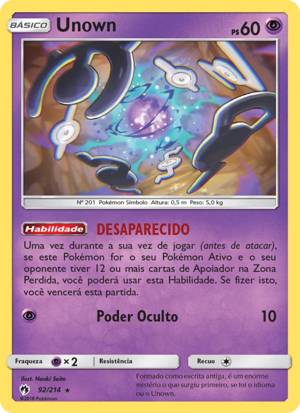 Unown 92 — Trovões Perdidos (Portuguese Pokémon TCG card)