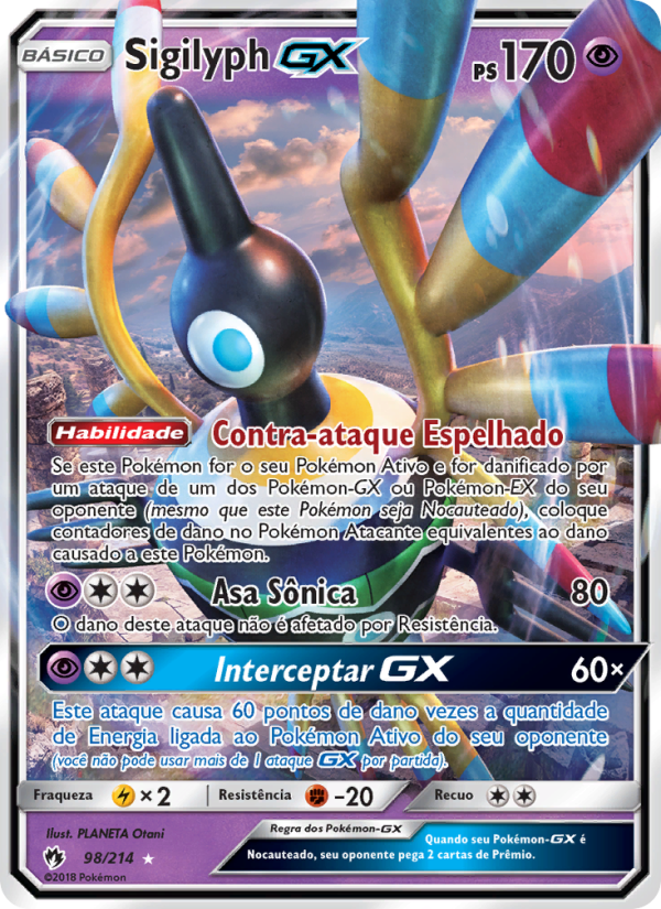 Sigilyph GX 98 — Trovões Perdidos (Portuguese Pokémon TCG card)