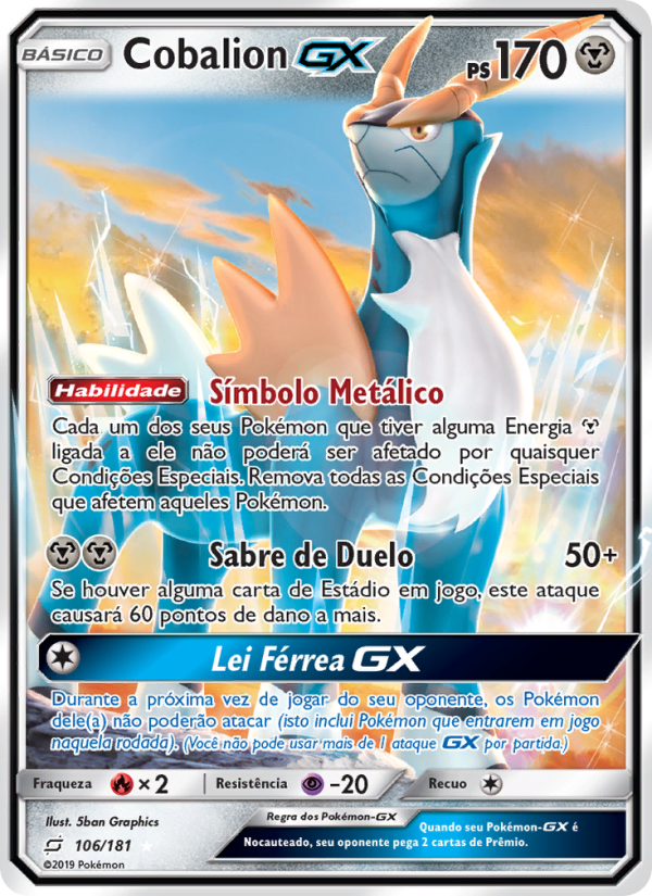 Cobalion GX 106 — União de Aliados (Portuguese Pokémon TCG card)