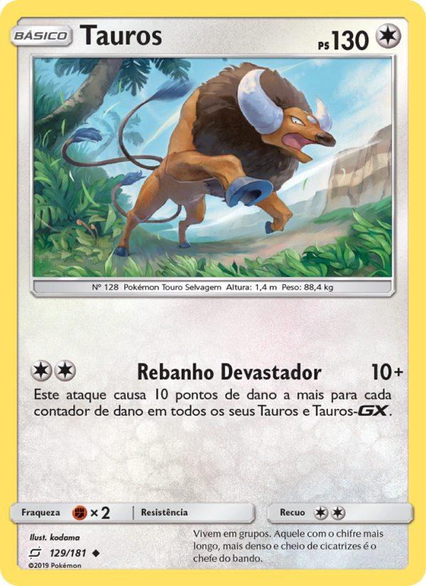 Tauros 129 — Team Up (Portuguese Pokémon TCG card)