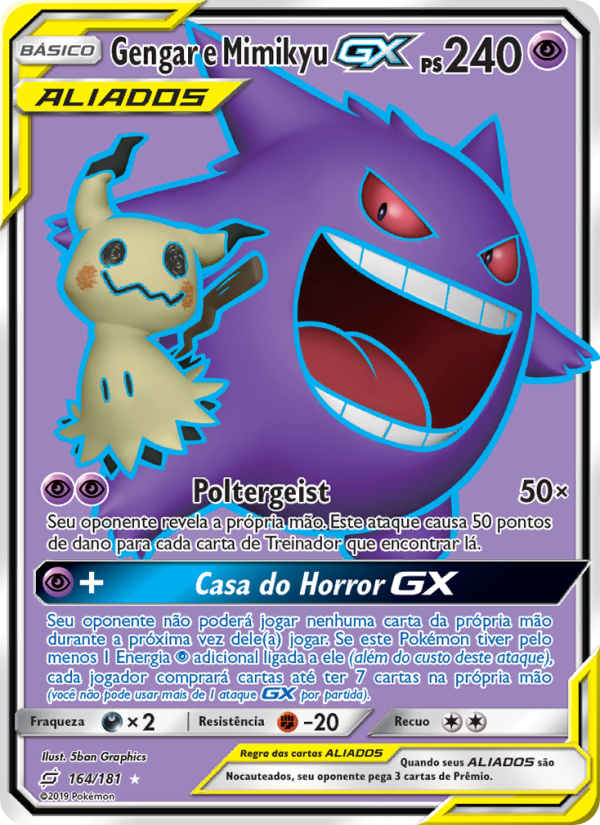 Gengar e Mimikyu GX 164 — União de Aliados (Portuguese Pokémon TCG card)