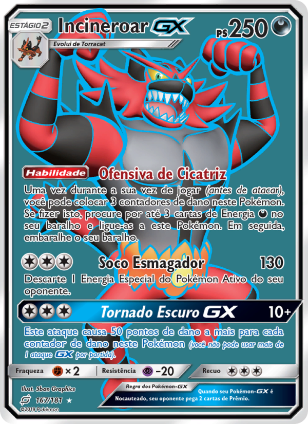 Incineroar GX 167 — União de Aliados (Portuguese Pokémon TCG card)