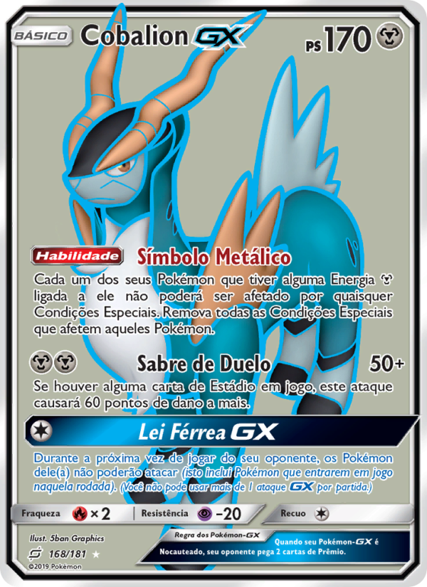 Cobalion GX 168 — União de Aliados (Portuguese Pokémon TCG card)