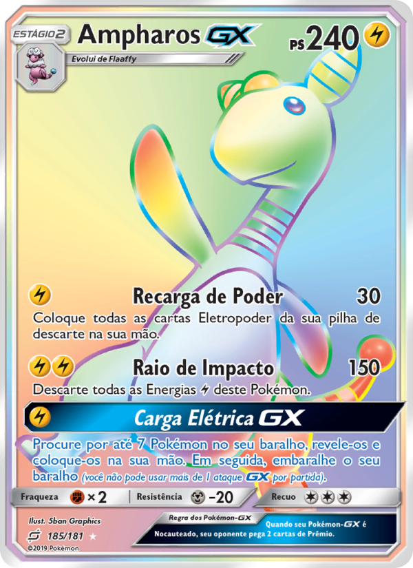 Ampharos GX 185 — União de Aliados (Portuguese Pokémon TCG card)