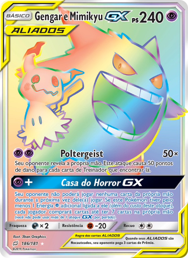 Gengar e Mimikyu GX 186 — Team Up (Portuguese Pokémon TCG card)