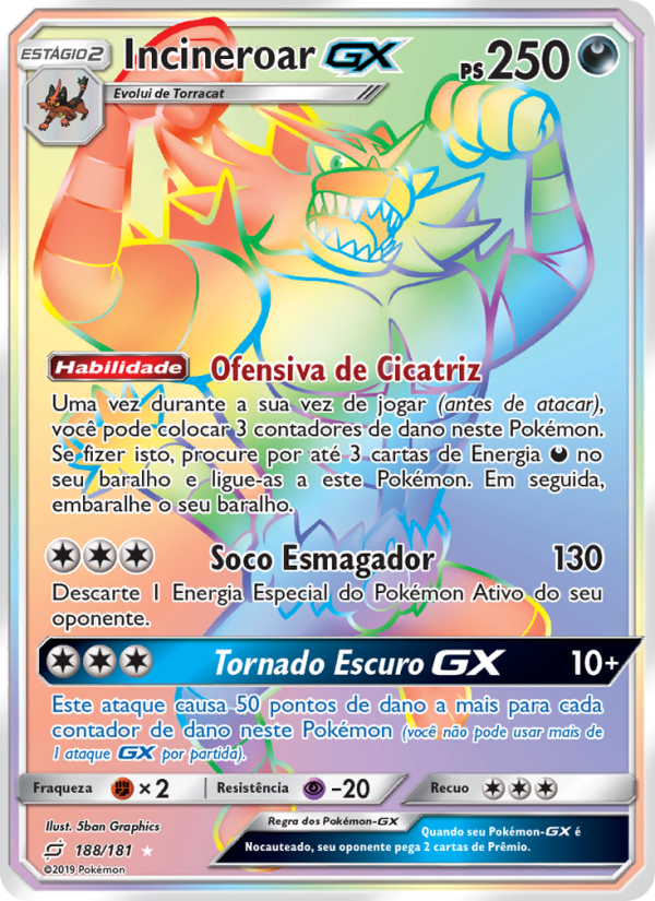 Incineroar GX 188 — União de Aliados (Portuguese Pokémon TCG card)