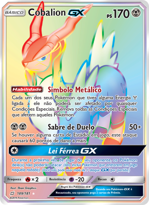 Cobalion GX 189 — União de Aliados (Portuguese Pokémon TCG card)