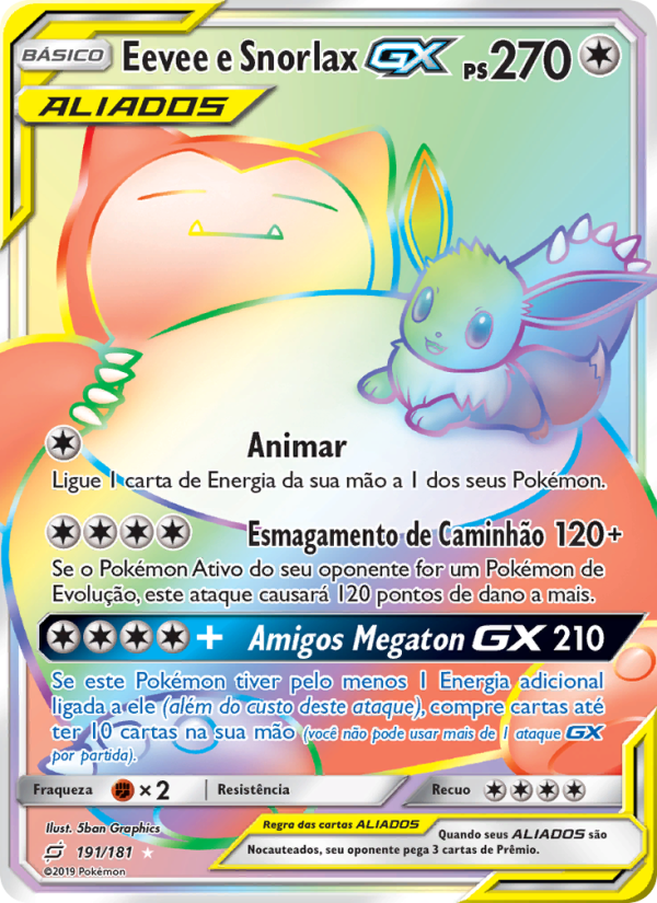 Eevee e Snorlax GX 191 — União de Aliados (Portuguese Pokémon TCG card)