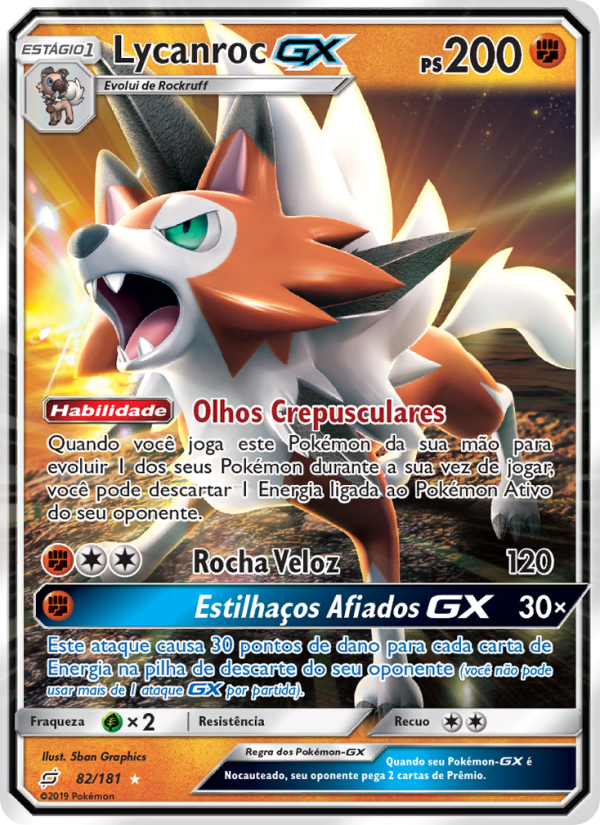 Lycanroc GX 82 — União de Aliados (Portuguese Pokémon TCG card)