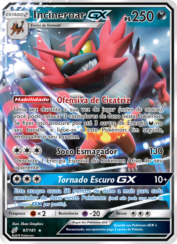 Incineroar GX 97 — União de Aliados (Portuguese Pokémon TCG card)