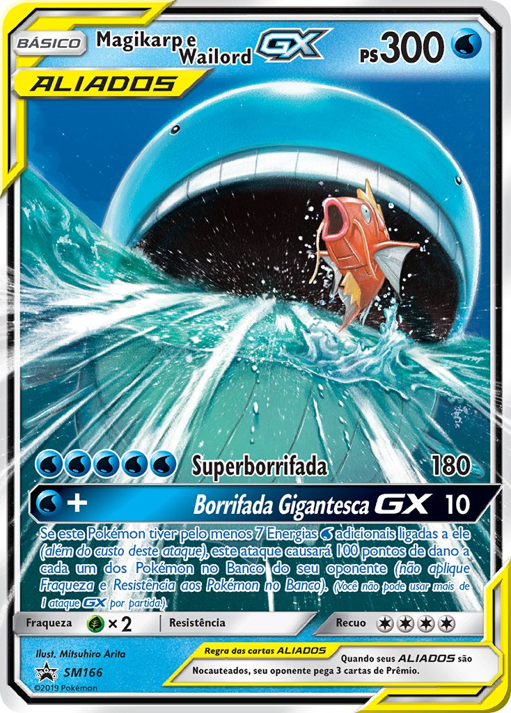 Magikarp e Wailord GX SM166 — Sun & Moon Promos (Portuguese Pokémon TCG card)