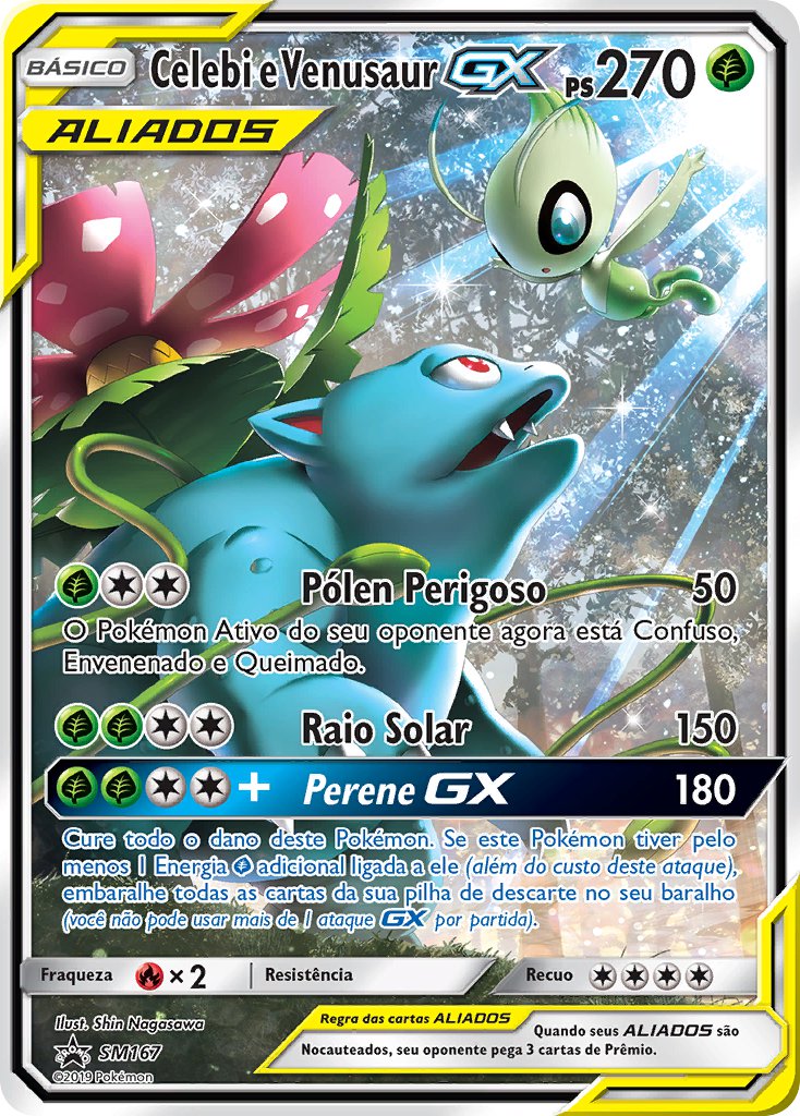 Celebi e Venusaur GX SM167 — Sun & Moon Promos (Portuguese Pokémon TCG card)