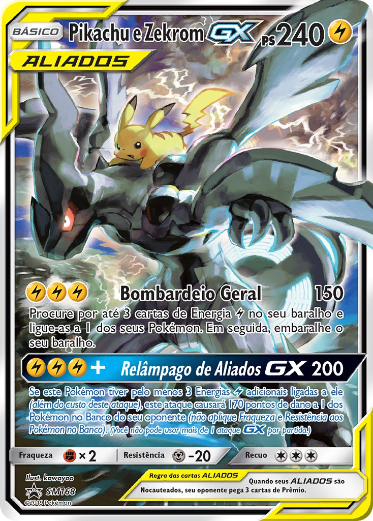 Pikachu e Zekrom GX SM168 — Sun & Moon Promos (Portuguese Pokémon TCG card)