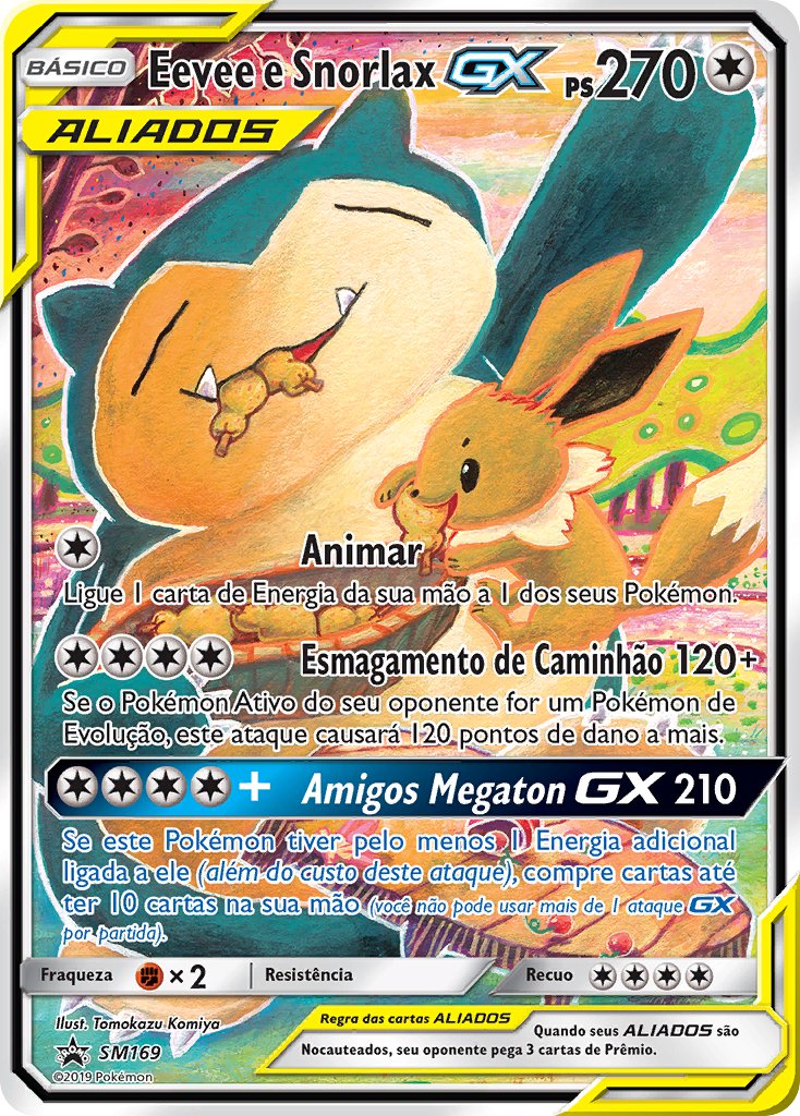 Eevee e Snorlax GX SM169 — Sun & Moon Promos (Portuguese Pokémon TCG card)