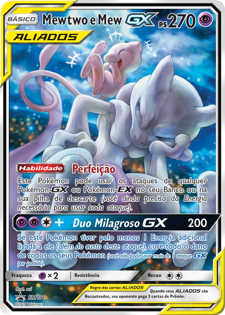 Mewtwo e Mew GX SM191 — Sun & Moon Promos (Portuguese Pokémon TCG card)