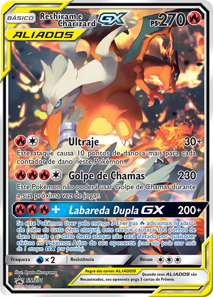 Reshiram e Charizard GX SM201 — Sun & Moon Promos (Portuguese Pokémon TCG card)