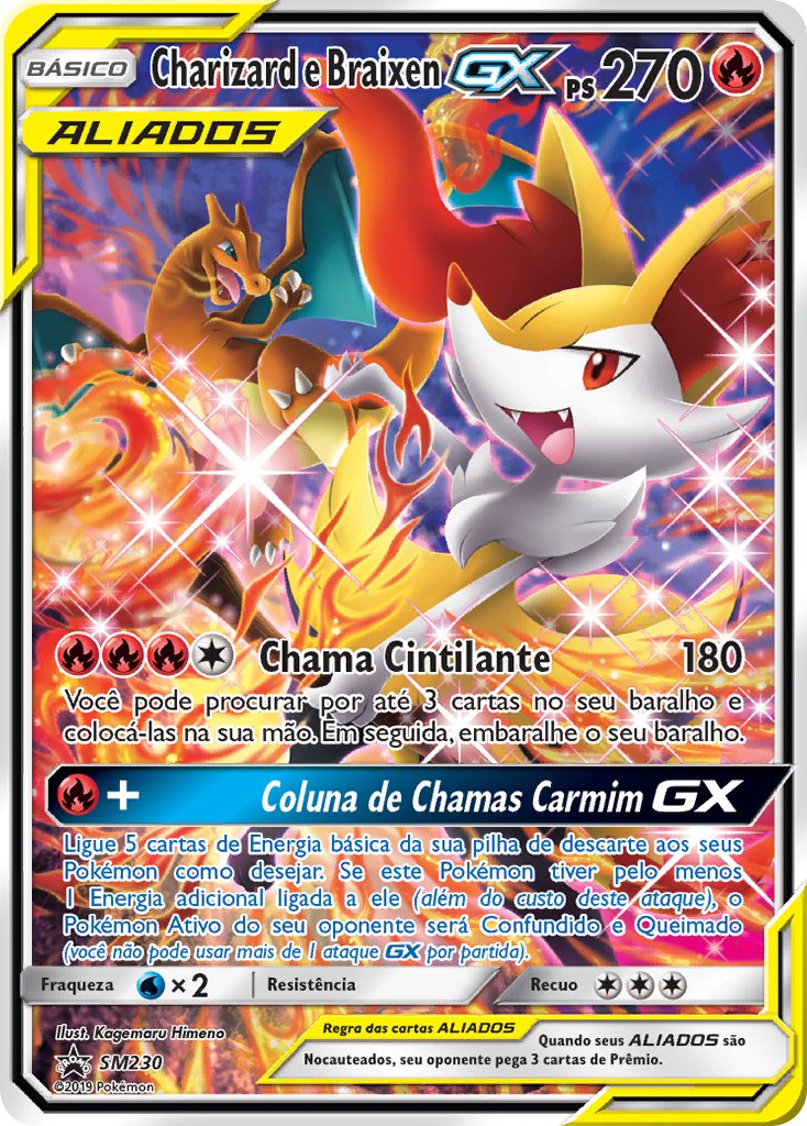 Charizard e Braixen GX SM230 — Sun & Moon Promos (Portuguese Pokémon TCG card)