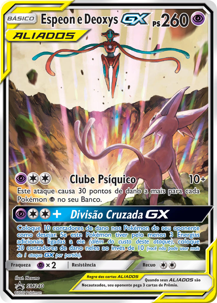Espeon e Deoxys GX SM240 — Sun & Moon Promos (Portuguese Pokémon TCG card)