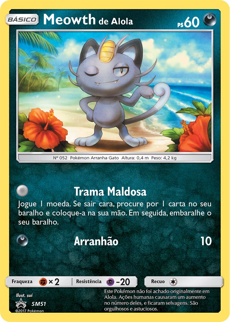 Meowth de Alola SM51 — Sun & Moon Promos (Portuguese Pokémon TCG card)