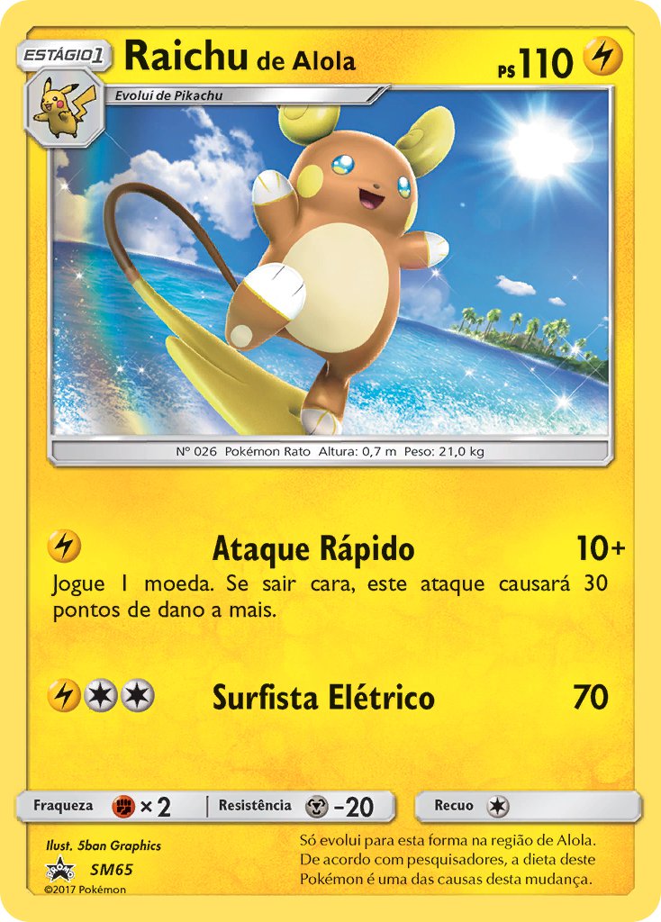 Raichu de Alola SM65 — Sun & Moon Promos (Portuguese Pokémon TCG card)