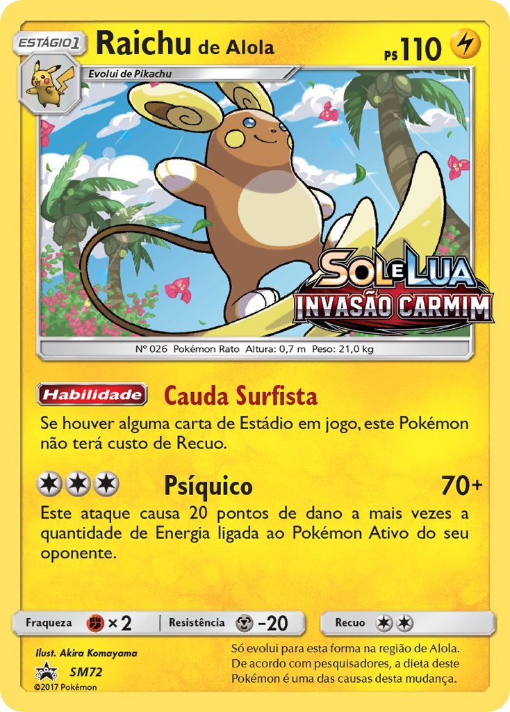 Raichu de Alola SM72 — Sun & Moon Promos (Portuguese Pokémon TCG card)