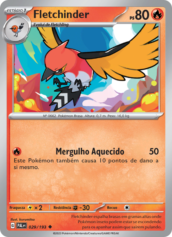 Fletchinder 029 — Evoluções em Paldea (Portuguese Pokémon TCG card)