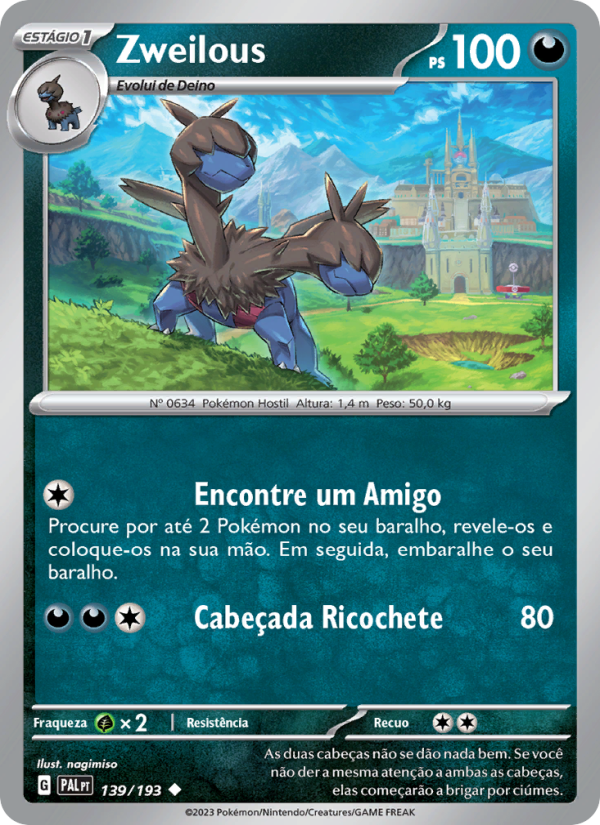 Zweilous 139 — Evoluções em Paldea (Portuguese Pokémon TCG card)