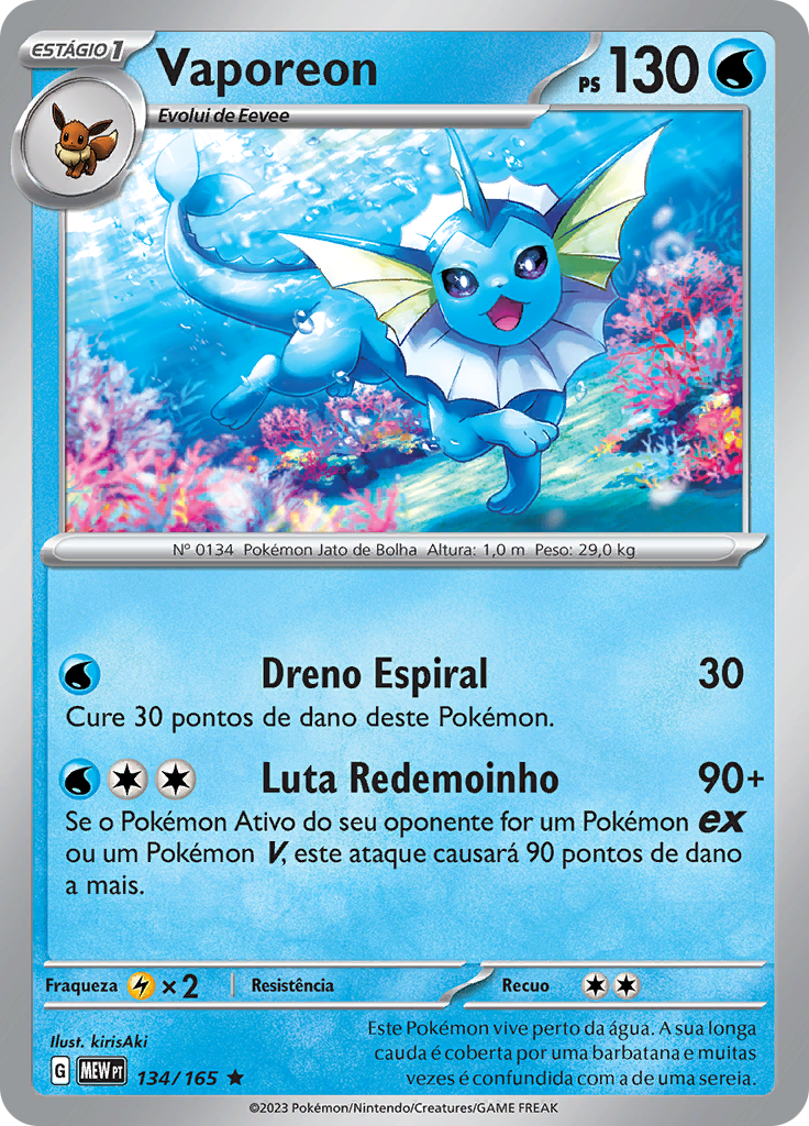 Vaporeon 134 — 151 (Portuguese Pokémon TCG card)