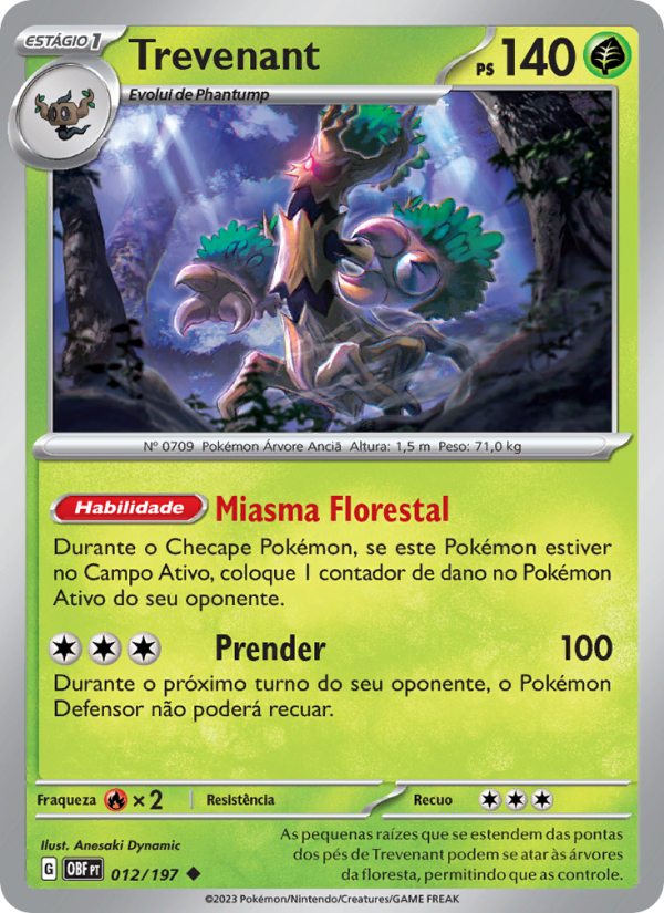 Trevenant 012 — Obsidiana em Chamas (Portuguese Pokémon TCG card)