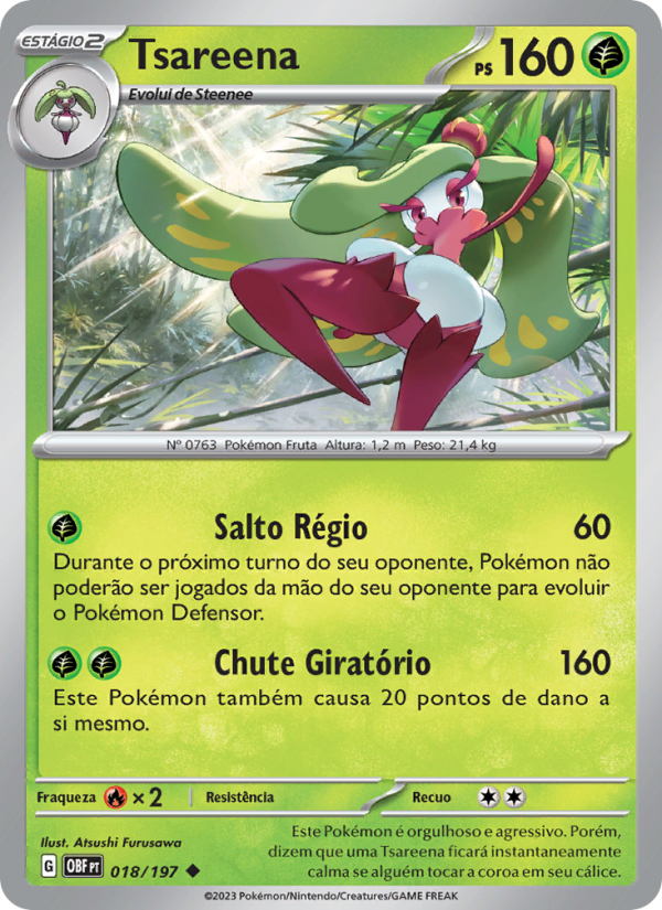 Tsareena 018 — Obsidiana em Chamas (Portuguese Pokémon TCG card)