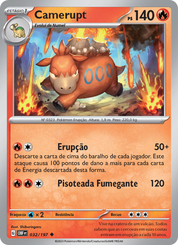 Camerupt 032 — Obsidiana em Chamas (Portuguese Pokémon TCG card)