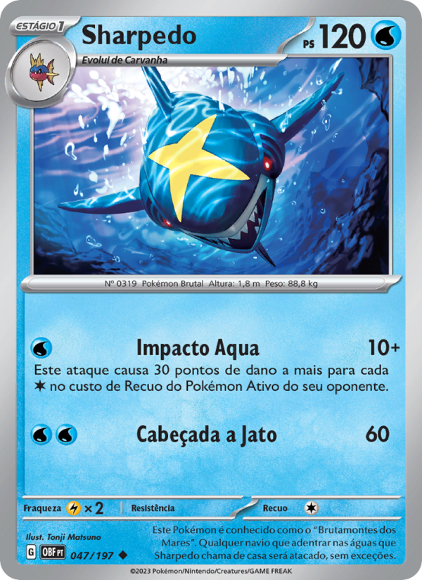 Sharpedo 047 — Obsidiana em Chamas (Portuguese Pokémon TCG card)