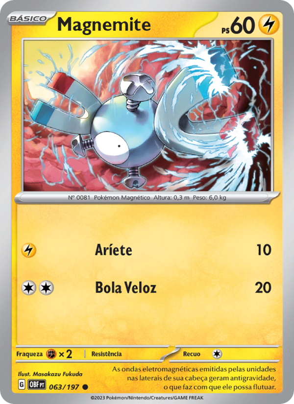Magnemite 063 — Obsidiana em Chamas (Portuguese Pokémon TCG card)