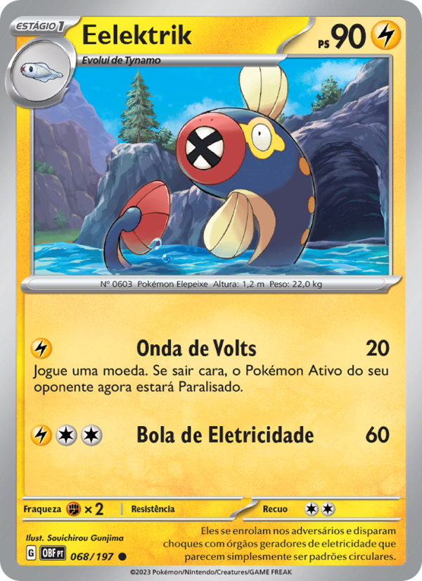 Eelektrik 068 — Obsidiana em Chamas (Portuguese Pokémon TCG card)