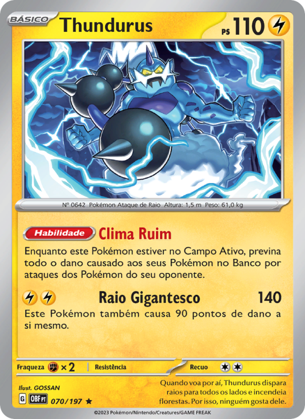 Thundurus 070 — Obsidian Flames (Portuguese Pokémon TCG card)