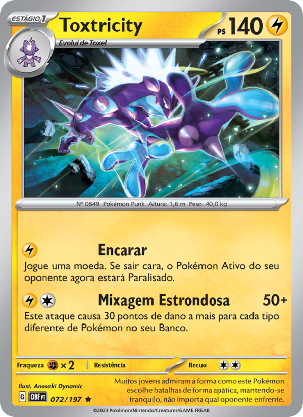Toxtricity 072 — Obsidian Flames (Portuguese Pokémon TCG card)