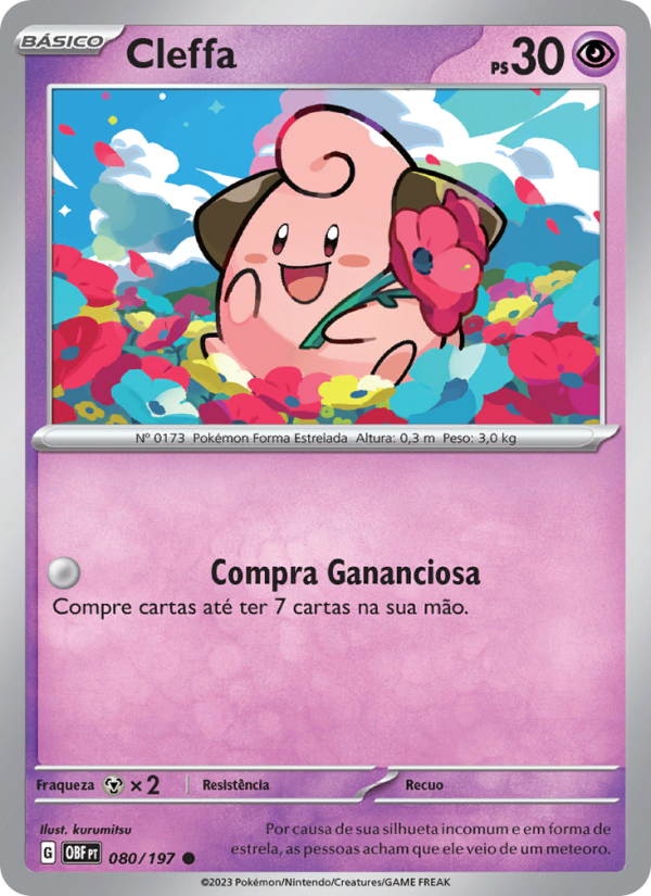 Cleffa 080 — Obsidiana em Chamas (Portuguese Pokémon TCG card)