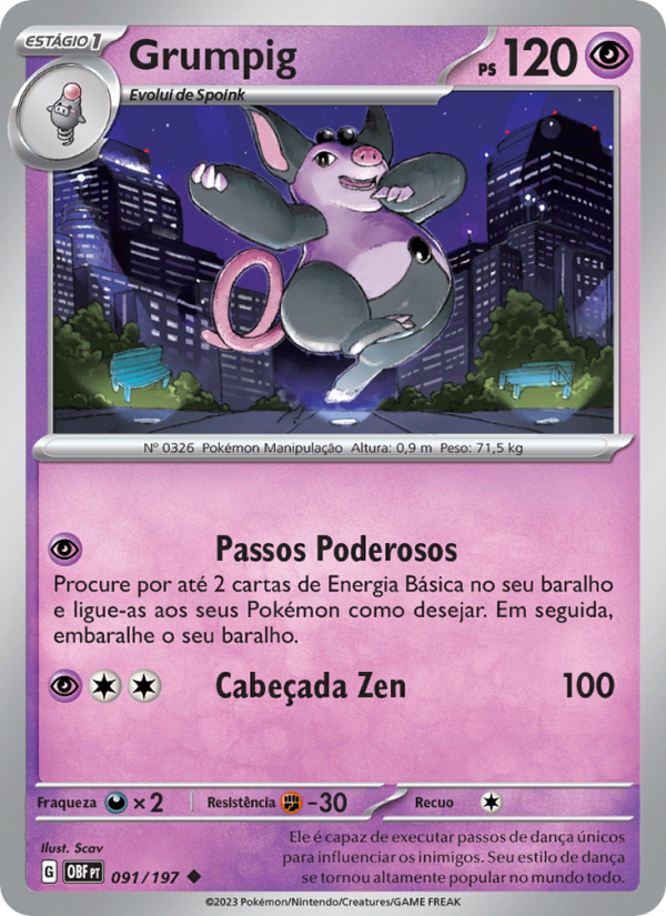 Grumpig 091 — Obsidiana em Chamas (Portuguese Pokémon TCG card)