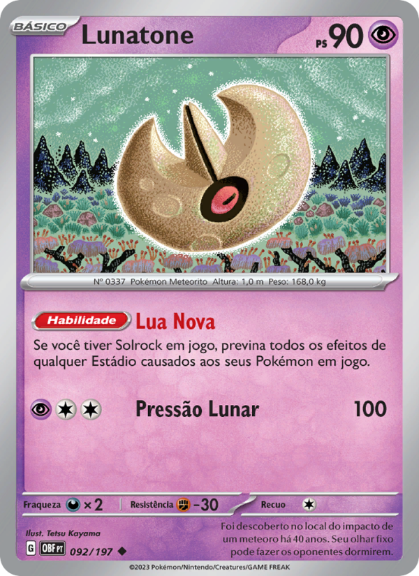 Lunatone 092 — Obsidiana em Chamas (Portuguese Pokémon TCG card)