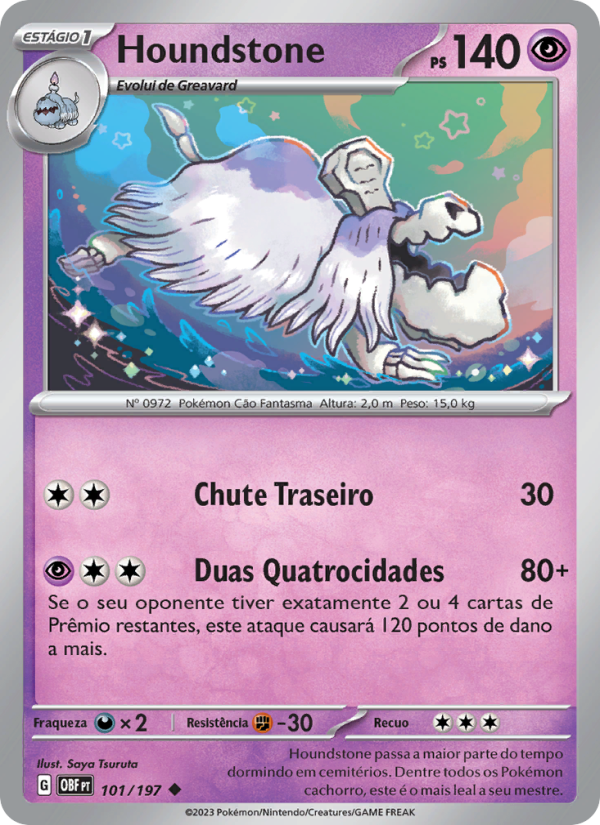 Houndstone 101 — Obsidiana em Chamas (Portuguese Pokémon TCG card)