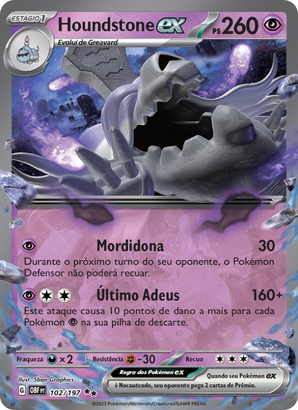 Houndstone ex 102 — Obsidiana em Chamas (Portuguese Pokémon TCG card)